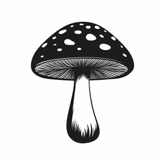 Vintage Black and White Mushroom Illustration. Nature-Inspired Fungi Art with Organic and Sustainable Flair