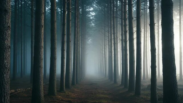 Walking Through Foggy Pine Forest Path Slow Motion Nature Scenery