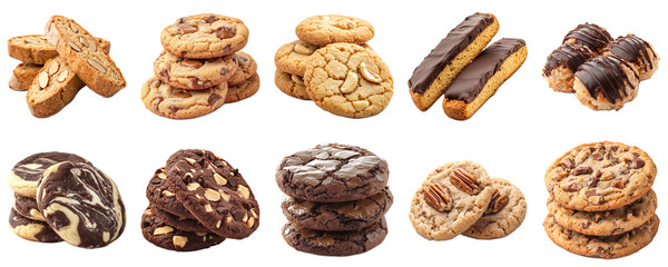 Assorted Delicious Biscuits and Cookies Displayed in Various Styles and Flavors for Treat Lovers and Gourmet Enthusiasts. Piquant food set.