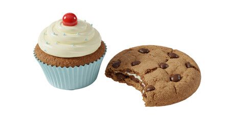 Isolated Cupcake and Cookie