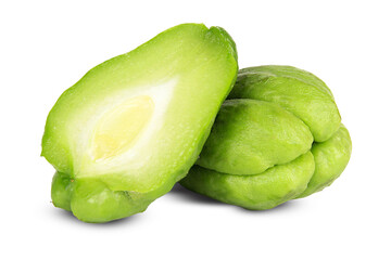 High-Quality PNG Fresh Chayote Squash Halved and Whole Isolated on White Background