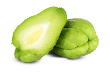 High-Quality PNG Fresh Chayote Squash Halved and Whole Isolated on White Background
