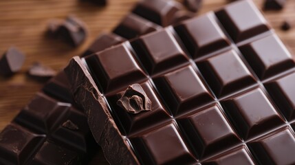 Obraz premium close up chocolate bar candy of pieces on dark background