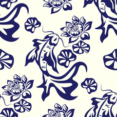 koi fish pattern hand drawn silhouettes style for Textiles tile wallpaper
