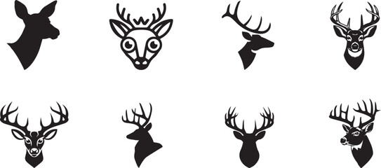 Simple Black and White Deer Silhouette Set