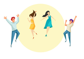 Happy Friendship Day, Adorable Cartoon Illustration with Boys and girls hugging each other or placing their hands in Flat Style