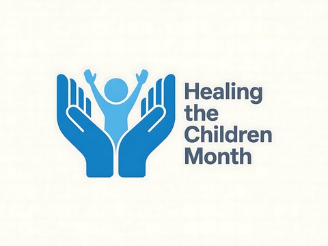Healing the Children Month: A child's hopeful spirit embraced by caring hands, symbolizing protection and a brighter future in a simple, impactful design.