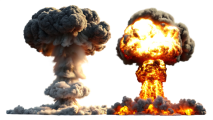set of nuclear explosions and mushroom cloud isolated on white background PNG.AI GENERATED