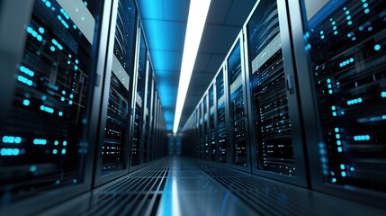 Obraz premium Server Room Data Center: High-Tech Background for IT Infrastructure & Connectivity 
