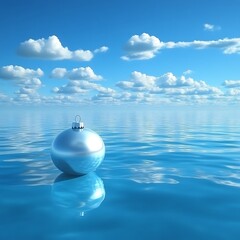 Silver Christmas Ornament Floating on Ocean