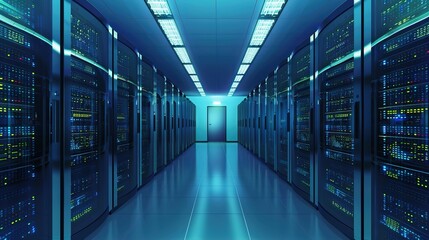 Naklejka premium Server Room Data Center: High-Tech Background for IT Infrastructure & Connectivity 