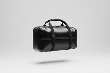 Minimalist black travel bag on white background for fashion and travel concepts