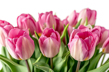 Fototapeta premium pink tulips isolated green