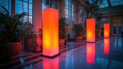 Illuminated Columns in a Grand Conservatory