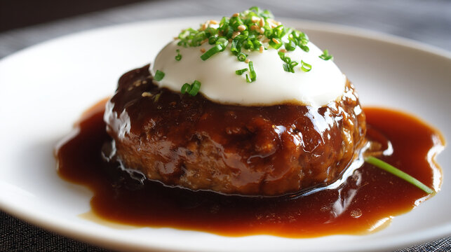 Japanese Hamburger Steak Hambagu with Demi-Glace Topping