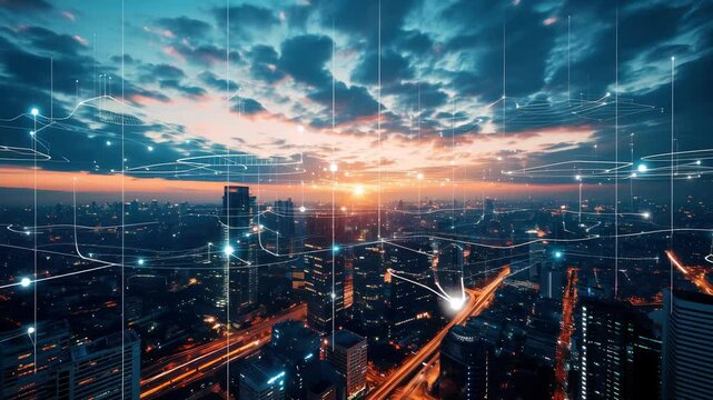 Modern city with high speed internet connection technology, can be used for display or montage your products, business, skyscraper, skyline, digital, connect, communication, network