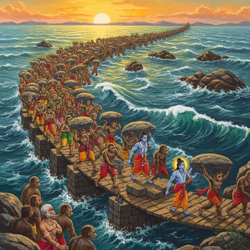Rama Setu Bridge Construction: Vanara Sena Building Bridge to Lanka