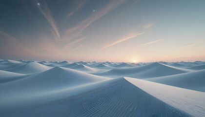 Serene Sunrise over Undulating White Sandscape