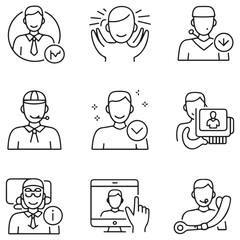 Support, customer service thin line icons set. Service, help, online support, assistance editable stroke icon. Vector with white background