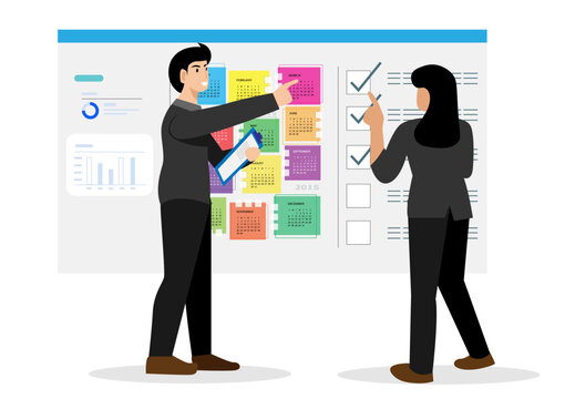 Project management, task tracking or work progress, tracking finish or completed tasks, planning or productivity concept, businessman project manager running on completed checkbox to reach goal.