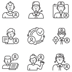 Support, customer service thin line icons set. Service, help, online support, assistance editable stroke icon. Vector with white background