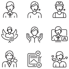 Support, customer service thin line icons set. Service, help, online support, assistance editable stroke icon. Vector with white background