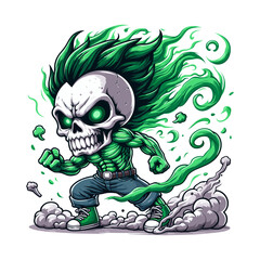Obraz premium Cartoonish Skull Hero with Green Flame Hair