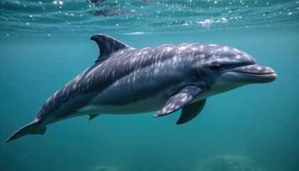 Fototapeta premium Dolphin swimming in clear ocean waters underwater photography marine environment natural beauty