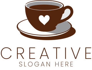 Brown Coffee Cup with Heart Logo Design Template cafe icon cute love food menu white drink