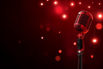 Sing Night Poster Red Microphone Vector Party Flyer Design  
