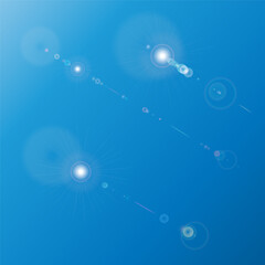 A collection of three different sun effects, set at the top of a clear blue sky, radiating a bright light, creating a lens flare effect with soft rays directed downwards. EPS10 vector illustration.