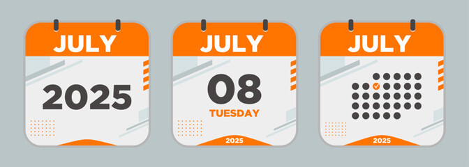 Modern Calendar icon. July. 2025 8 day. The concept of waiting for an important date. Day calendar with date July 8. Cheklist day calendar. Vector illustration.