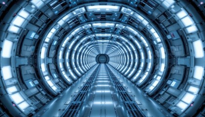 Exploring future technology high-tech tunnel sci-fi environment digital art futuristic viewpoint