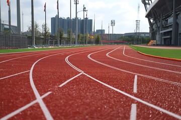 Running Track Red Lines Competitive Sports Stadium Background Design  
