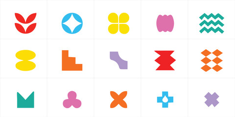 Geometric Abstract Shapes Vector Icon Set. Colorful Modern Design Elements and Symbols. Vector Illustration