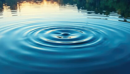 Symmetrical ripples spreading from a central point on calm lake water, outdoor, calm, concentric