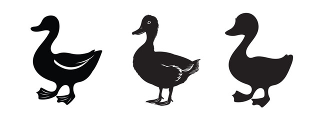 Silhouette of duck vector icon set illustration isolated on white background.