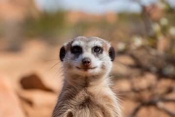 Fototapeta premium A Close-Up Portrait of an Alert Meerkat in its Natural Habitat