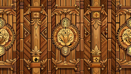 Panorama of vintage brown wood wall pattern and background seamless