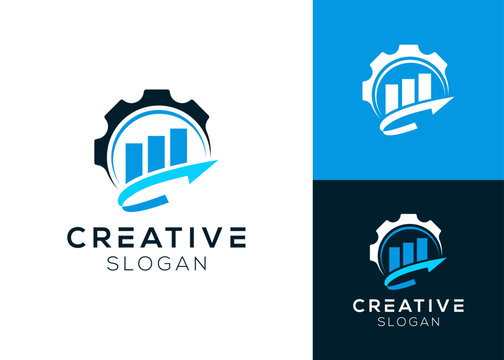 Gear and diagram with up arrow logo design for finance and consulting