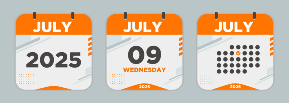 Modern Calendar icon. July. 2025 9 day. The concept of waiting for an important date. Day calendar with date July 9. Cheklist day calendar. Vector illustration.