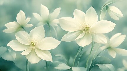 Delicate White Flowers Softly Blooming in Teal