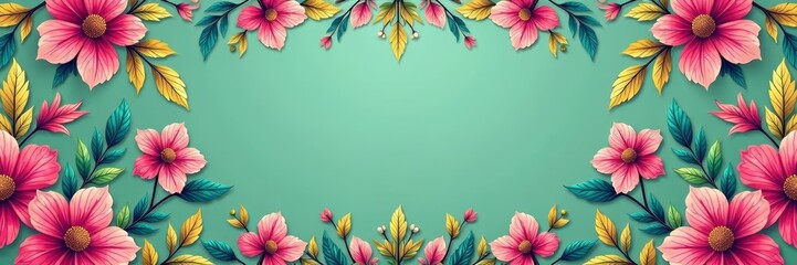 Vibrant floral pattern with ornate leaves and petals in pink and green, pink, texture, green