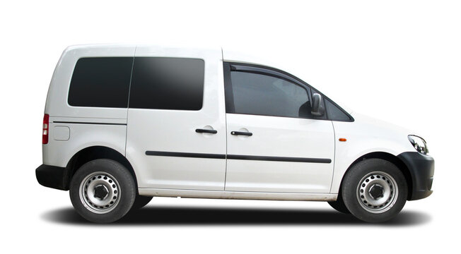 VW caddy small van side view isolated on transparent background. PNG	