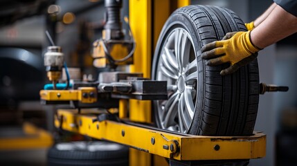 Fototapeta premium Tire Mounting and Wheel Alignment Service of excellence in splendor beyond compare with grace