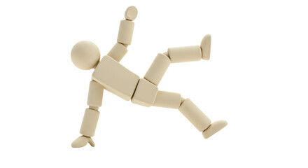Isolated Wooden Mannequin Falling