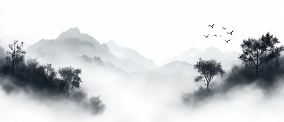 Fototapeta premium Misty Mountain Scenery