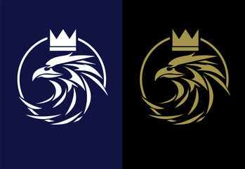 elegant illustration vector design of Eagle head with crown Logo gold and white design