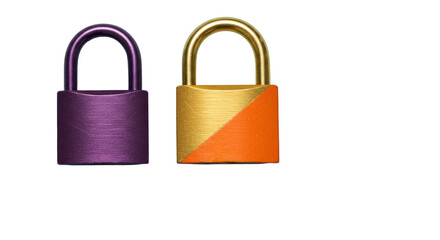Isolated Purple and Gold Padlocks