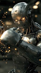 Fototapeta premium The Metal Colossus: A Futuristic Robot in Action